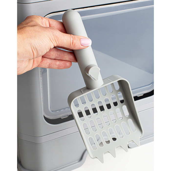 Закритий лоток-туалет для котів Be-Active.pl сірий, з висувною шухлядою та лопаткою