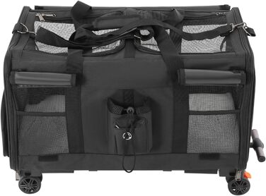 Транспортна переноска для котів та собак, мобільна сумка для 2 тварин, з колесами, знімна, складана, вантажопідйомність 17,5 кг, для прогулянок та парку (Чорний)