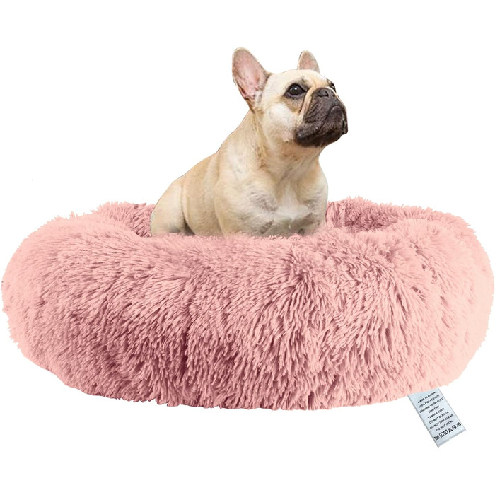 OKPOW Крізьке ліжко для собак: м'яке, кругле ліжко для цуценят, анти-страх, комфортне ліжко для котів, плюшеве ліжко для домашніх тварин, пральне, Ø60см, рожеве (M)