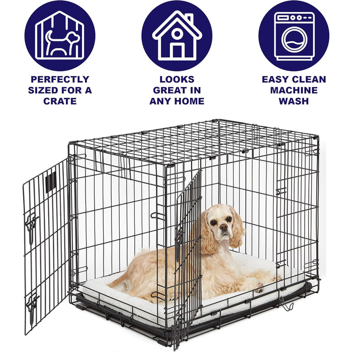 Кругле ліжко для собак QuietTime від Midwest Homes for Pets, біле флісове, м'яке, для переносок 61 см, для маленьких порід, L 53 x 7 x 42 см