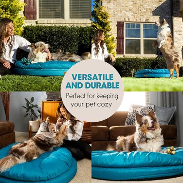 Ортопедичне ліжко для собак CevaHome круглої форми, з подвійним наповнювачем, водовідштовхувальне, неслизьке, знімний чохол, колір оливково-зелений (Mosaikblau), розмір 42x42x8 см