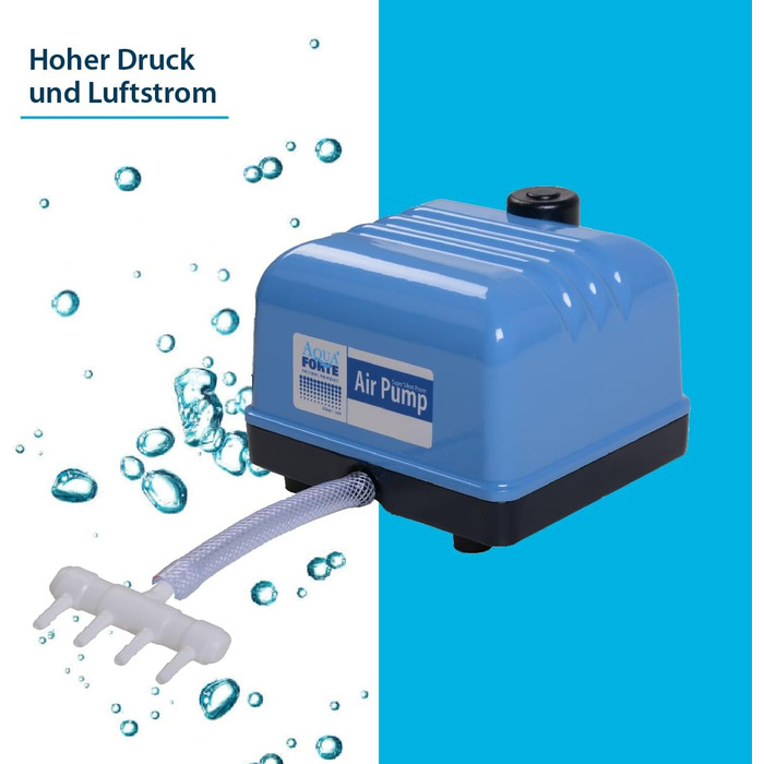 AquaForte Hi-Flow V-10 повітряний насос для ставків, алюмінієвий корпус, тиха робота, потужність 10 Вт, продуктивність 4 л/хв на 1,2 м, для ставків до 6 м³, без регулювання