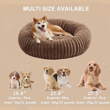 М'яке ліжко для домашніх тварин: ліжко для собак, ліжко для котів, кругла форма, пончик, корзина для собак, м'яке ліжко для кошенят, місце для сну для котів, маленьких та середніх собак та інших тварин (колір: коричневий, діаметр: 50 см)