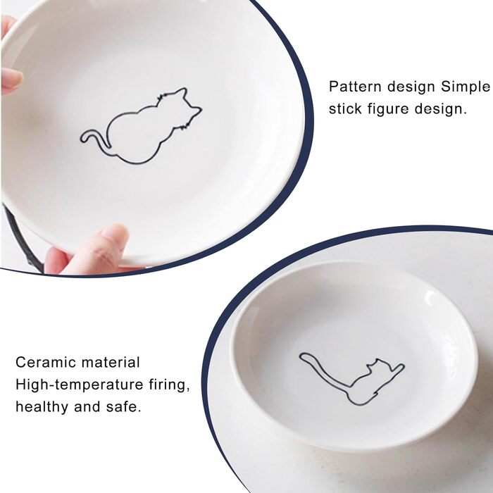 Набір мисок для котів з кераміки, 6 шт. - плоскі миски для котів та дрібних тварин, сучасний дизайн