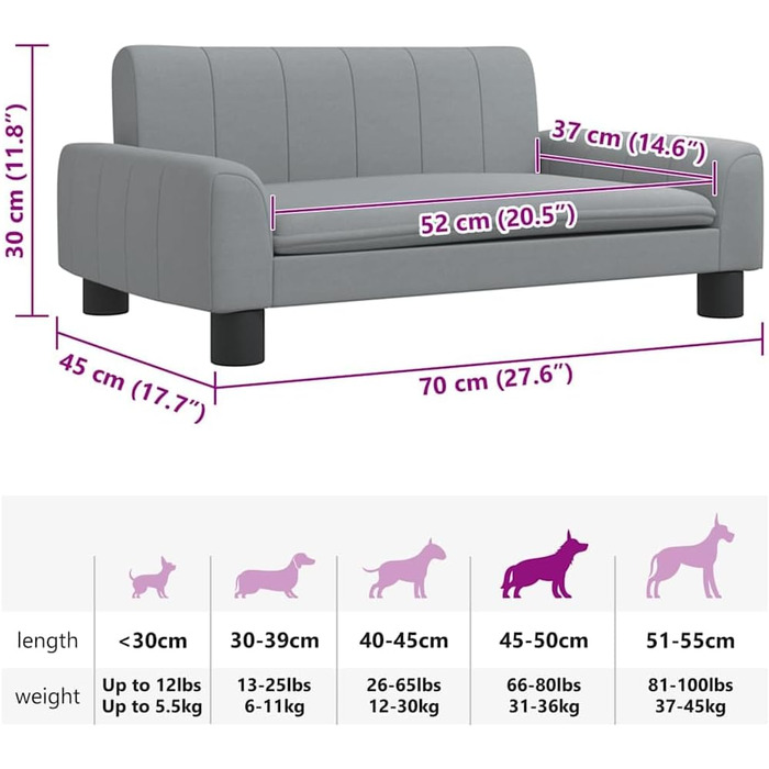 Крісло-ліжко для собак, м'яке ліжко для тварин, ліжко-софа для маленьких собак, котів, сірого кольору, тканина, 70 x 45 x 30 см