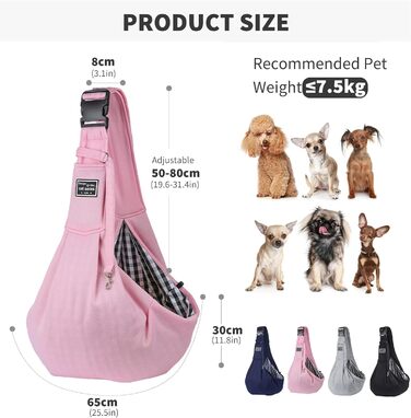 PETCUTE Сумка-переноска для собак до 7.5 кг, рожева, з регульованим ременем та передньою кишенею