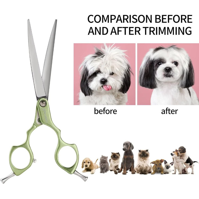 Професійна вигнута фен-ножиці для собак 16,5 см, 440C, нержавіюча сталь, з легким алюмінієвим руків'ям