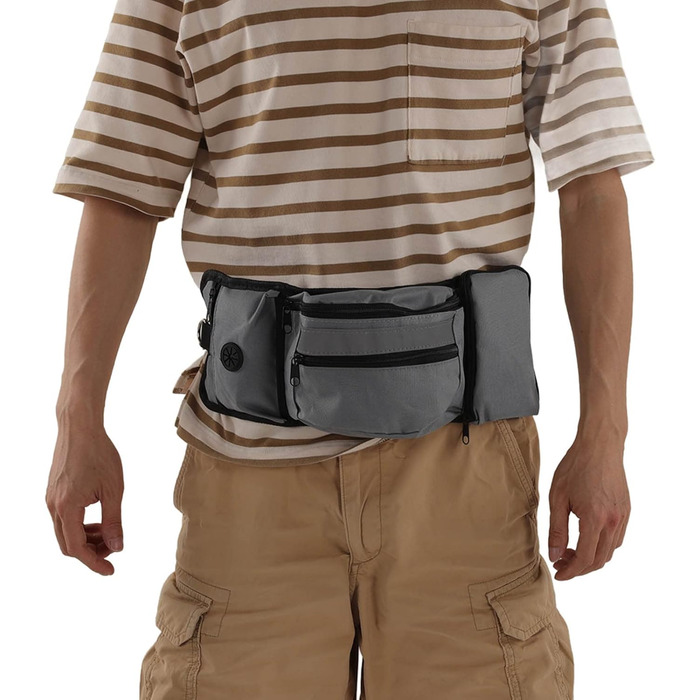 Сумка для корму для собак, поясна сумка, бананка для собак, бананка для тренувань, поліестер, кілька кишень, знімна кишеня для ласощів (сіра)