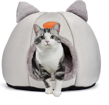 Кігтеточка-ліжко для котів, ліжко для котів середнього розміру (сірий, M), з м'якими подушками