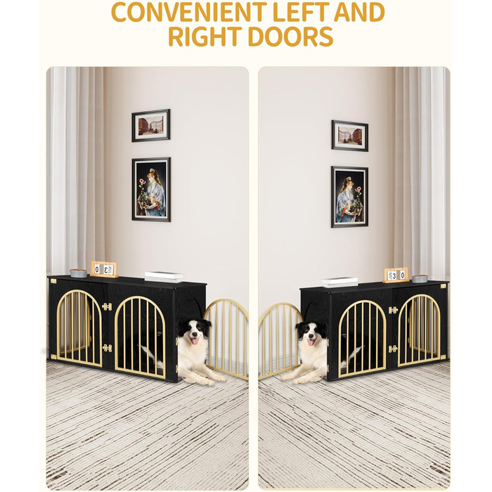 Клітка для собак Hzuaneri, 100 см, 3 двері, сучасний дизайн, чорне золото DFC84104A