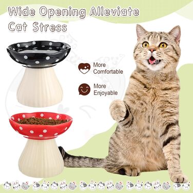 Підвищений годівниця для котів Teenyyou з кераміки, 2 шт. – годівниця для котів з вусами, широка годівниця для корму та води (червоний, чорний)