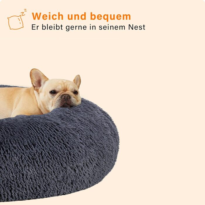 Ортопедичне ліжко для собак, кругленьке, м'яке, для котів та собак, ліжко-софа, корзина, зручне, миється, 60 см Ø, темно-сірий, розмір 60 x 60 x 18 см