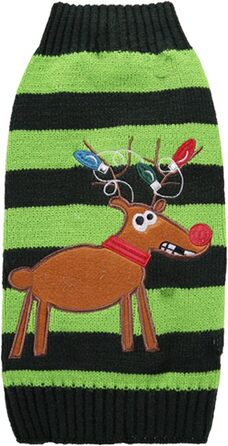 Пуловер для собак на Різдво, кумедний різдвяний пуловер для собак з мультфільмом Оленя, Санти та Сніжинок, теплий в'язаний пуловер для собак маленьких, середніх та великих розмірів, XXS-XXL (110-Green, XXL) XXL 110-Зелений