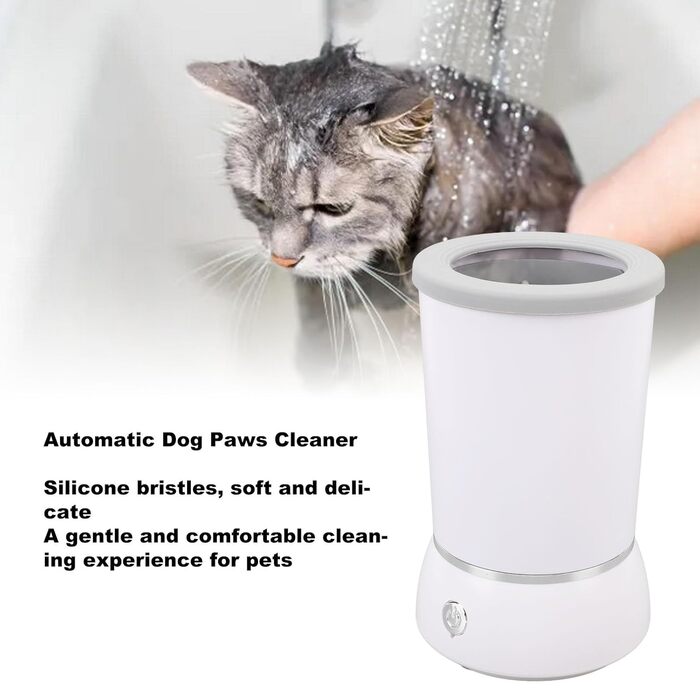 Автоматичний очисник лап для собак, портативний мийник лап для домашніх тварин з 2 швидкостями, м'які силіконові щетинки, перезаряджається, вбудований акумулятор 800 mAh, білий