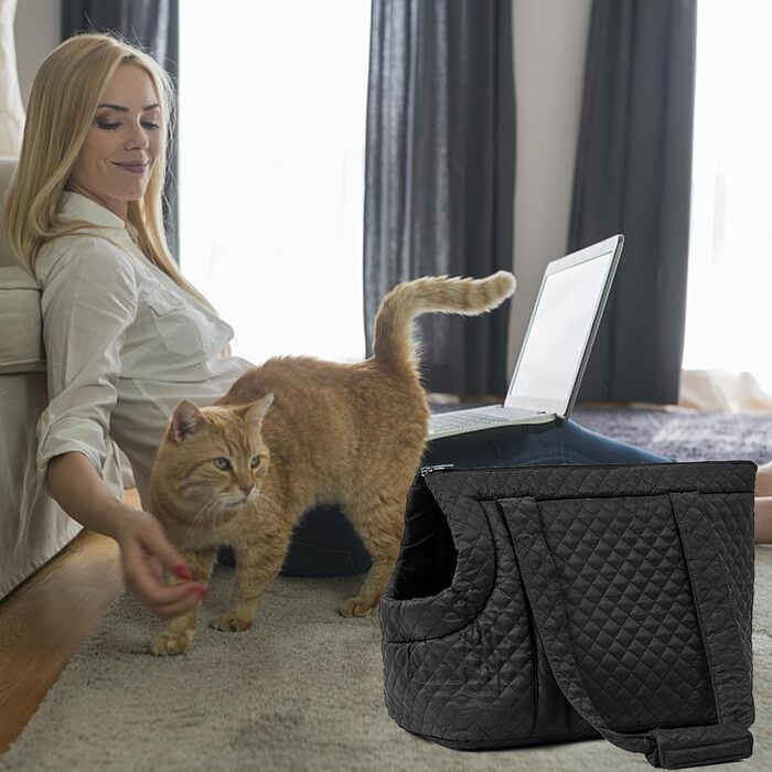 Чорна дорожня сумка-органайзер для собак, 44 x 30 x 23 см, легка бавовняна сумка з металевим застібкою, для подорожей та повсякденного використання