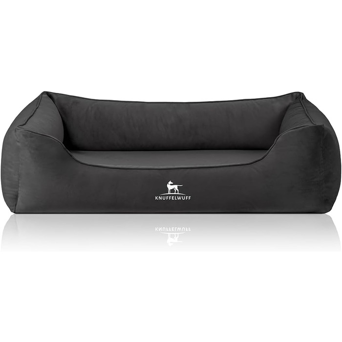 Ортопедичне собаче ліжко Knuffelwuff Jona з велюру S | Memory Foam | Знімний, пральний чохол | Для суглобів, тепле, довговічне | Підходить для собак малого, середнього та великого розміру (70 x 50 x 20 см, Антрацит)