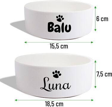 Керамічний подвійний набір мисок з іменем або текстом для собак та котів - персоналізований набір мисок з/без підставки | миска для собак, миска для корму, годівниця | великі та маленькі тварини, годівниця (2x500мл)