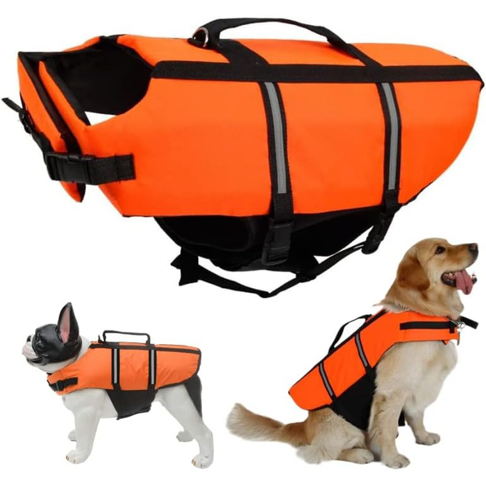 Жилет рятувальний для собак FainFun Orange, M, для малих та великих собак, регульований розмір, Ripstop, світловідбивачі