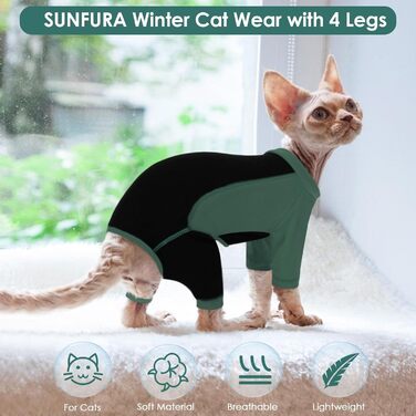Теплий флісовий комбінезон для котів Sphynx SUNFURA, антистатичний, захист від випадіння шерсті, для безшерстих котів і маленьких собак