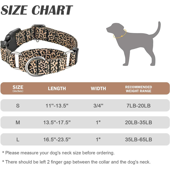 Нашийник для собак Hikiko Martingale з леопардовим принтом, великий розмір (L), міцний, витривалий