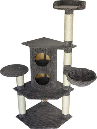Драбина-кіготь для котів Bontoy Betty Pro сірого кольору, 65x65x176 см, з 12 см сизалевих стовпів, великий будиночок для котів, підходить для великих котів, стабільна