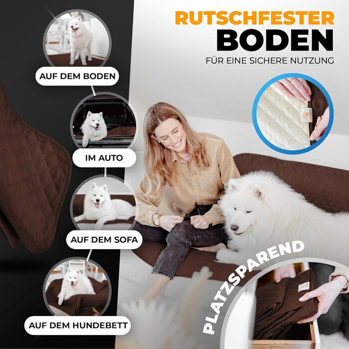 Водонепроникний плед для собак SympaTierisch - захист дивану та ліжка - антиковзаюча підстилка для собак, великих розмірів, придатний для прання - Колір: Коричневий, 150 x 130 см