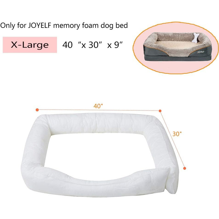 Ортопедичне ліжко для собак JOYELF з піною з пам'яті, подушка для шиї, XL (40'x30')