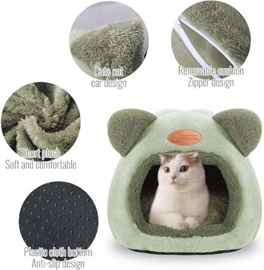 Кішка-будиночок: зручне ліжко-хатинка для котів середніх розмірів (зелене)