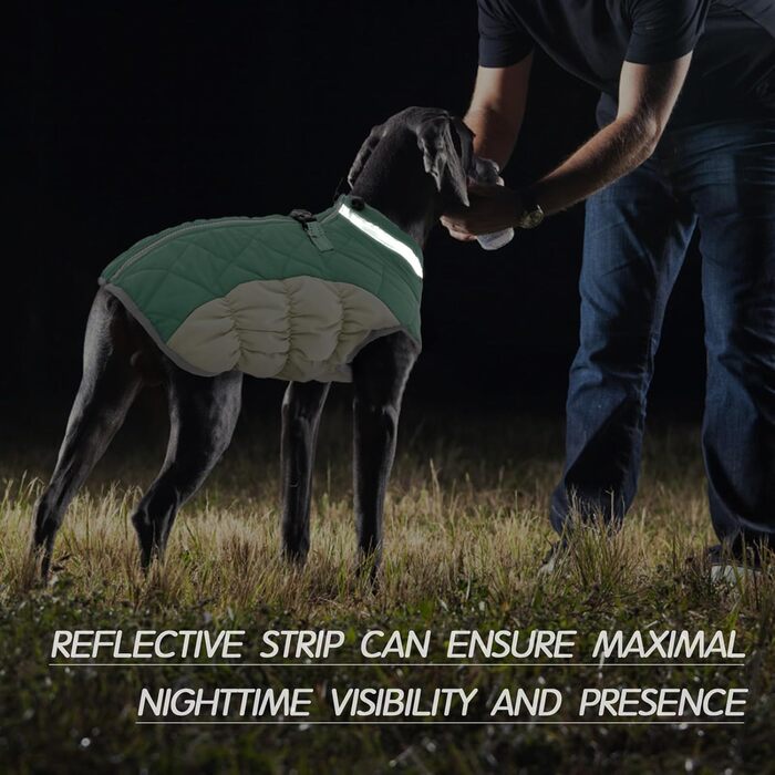 Зимовий теплий пуховик для великих собак Kuoser – водонепроникна куртка з флісовою підкладкою, світловідбиваючими елементами, коміром з хутром, блискавкою та кільцем D – теплий одяг для собак на вулицю, XL, зелений
