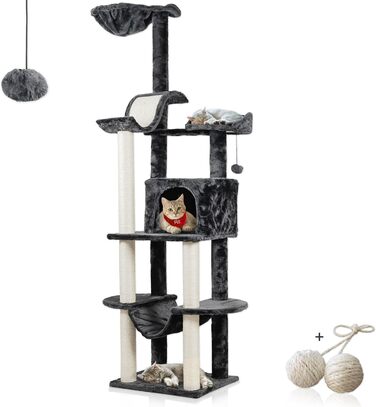 Котячий будиночок Rohrschneider Katzenbaum Travel XL з іграшкою та гамаком - стабільний котячий будиночок для великих котів (сірий)