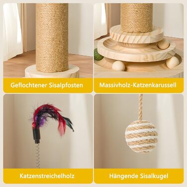 Інтерактивне котяче іграшкове комбо 6-в-1: дерев'яні меблі, кулі, пір'я, м'яч-трекер, котячий когтеточки з сизалю та джуту. Підходить для маленьких та середніх котів. Зелений колір.