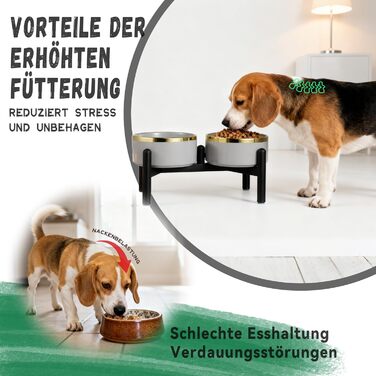 Керамічна годівниця для собак на підставці з нержавіючої сталі - подвійний набір мисок для собак, невеличких та середніх порід - неслизький набір мисок для корму та води - 350г / 660мл - 15см - сірий M сірий