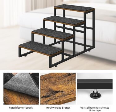 Смусей Сходинки для домашніх тварин: собачі та котячі, 4 сходинки, стабільна конструкція з дерева та металу, протиковзке покриття, для диванів, ліжок, балконів, 60x40x43 см, коричневий