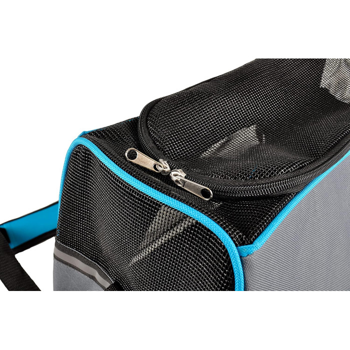 Сумка для собак Леона сіра – 44x24x29 см – поліестер, світловідбиваючий, знімний дно, страховка, ручки, ремінь на плече, легка у догляді