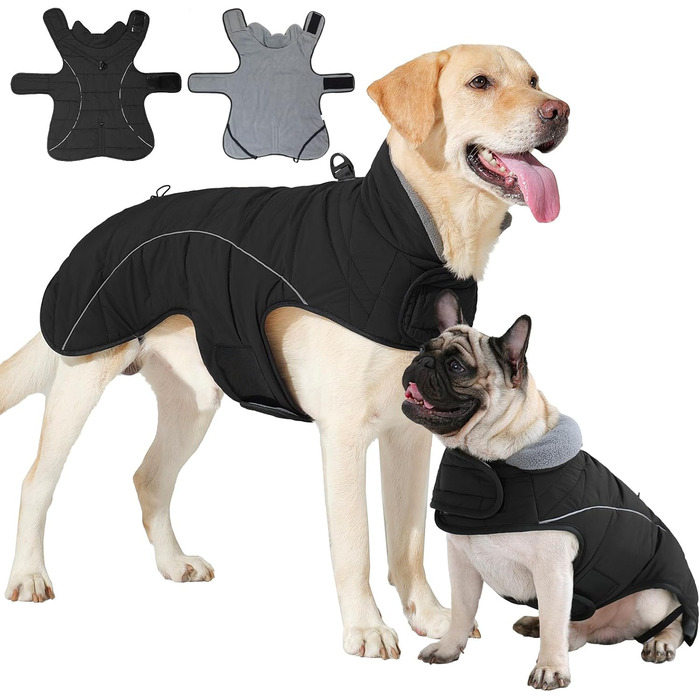 Зимовий теплий пуловер для собак Heywean з флісу, куртка для собак з D-початком, відображає світло, з клямками, для маленьких та середніх собак, зелений (M, чорний)