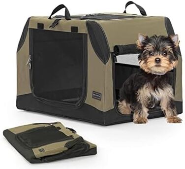 PETSFIT Кія для собак, переноска для автомобіля та дому, складна, для багажника/заднього сидіння, регульований чохол & посилена сітка, переноска для собак, з замком-блискавкою, M (S:61x46x43 см, армійний зелений)