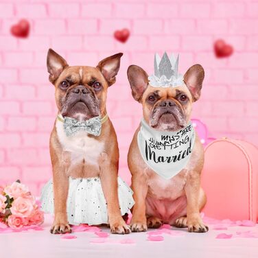 Сукня для собак SCENEREAL на весілля з банданою, комірцем-бантиком та короною, комплект для собак, дівчаток, цуценят, кошенят, аксесуари для вечірки, спідниця-тьюль, костюм для маленьких, середніх та великих собак, білий (Весільний)