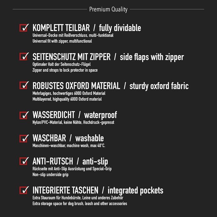 Автомобільна захисна ковдра JAMAXX з боковими захистами, водонепроникна, пральна, роздільна - ковдра з великими кишенями та блискавкою, повністю роздільна