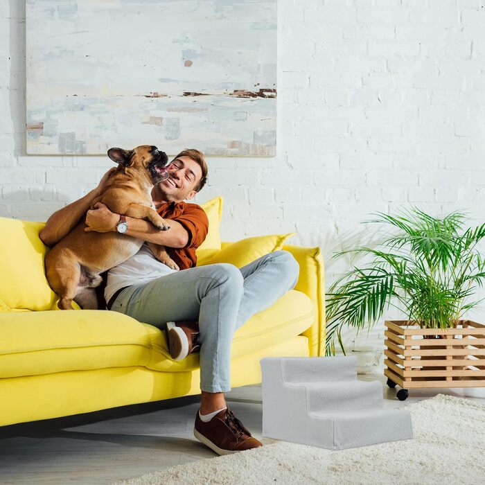 Сходи для собак Relaxdays, 3 ступені, для малих і великих порід, для ліжка та дивану, тканинне покриття, внутрішні, 30x35x45 см, сірі