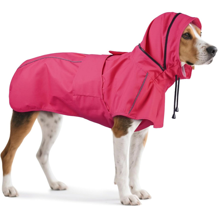 Водонепроникний дощовик для собак XXL (рожевий) з капюшоном, отвором для повідка та світловідбиваючими смугами. Ідеально для великих собак: лабрадорів, голден ретриверів, німецьких вівчарок, боксерів.