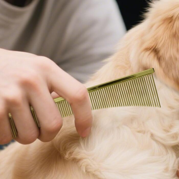 Гребінець для собак та котів | Щітка для грумінгу | Для довгошерстих порід | Щоденний догляд за шерстю | Після купання | Для літніх тварин та цуценят (Золотий)