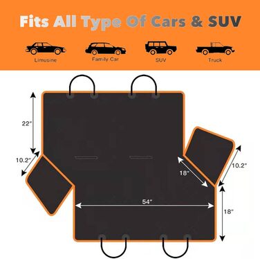 Водонепроникний килимок для собак у машину, захист заднього сидіння, чорний з помаранчевим кантом