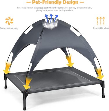 Лежанка для собак Relax4Life з балдахіном, сіра, 90x81x86 см, для дому та саду, до 60 кг