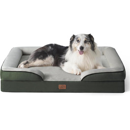 Ортопедичне ліжко для собак BEDSURE - 106x80 см. Зручне ліжко-софа для великих собак з м'яким пінопластом, миється, не слизьке, колір: зелений, розмір: 106 x 80 x 17 см