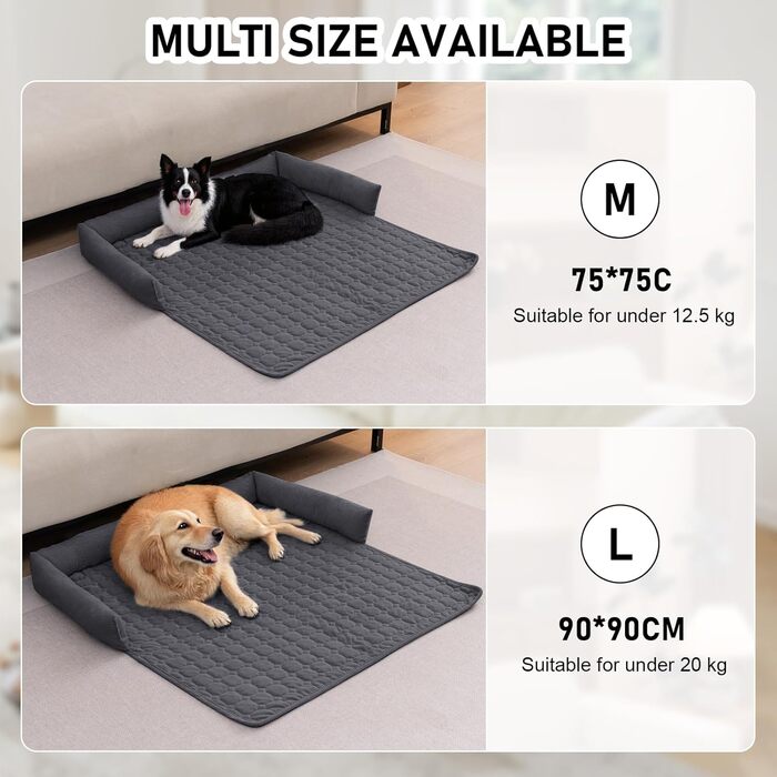 OKYUK Преміум лежанка для собак - захист дивану для тварин, ручної роботи та пральна подушка для собак, м'яка лежанка для собак для всіх розмірів (75 x 75 см) (90 x 90 x 10 см, колір: темно-сірий)
