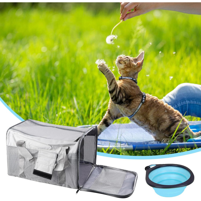 Транспортний бокс для котів та собак BYZESTY, складаний, 42 x 27 x 28 см, сірий (з мискою)