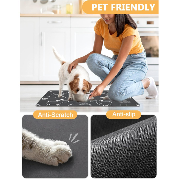 Нековзна килимок-підкладка під миску для собак та котів, сірий, з принтом 'I love my dog', 43 x 75 см