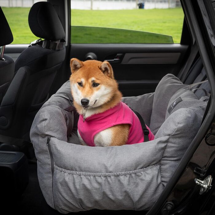 Автокрісло для собак JACKO & CO Premium, сіре, для тварин до 15,9 кг, з підстібкою та поводовцем