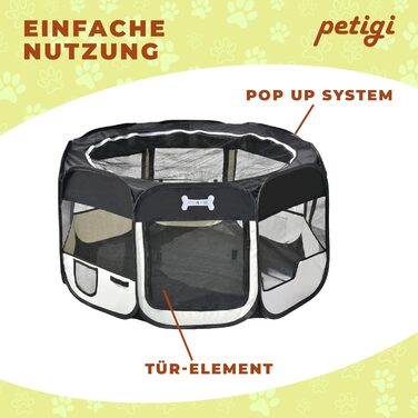 Вольєр для цуценят Petigi XL 115x115x65 см, 8-кутний, для собак, котів, гризунів, легкий у догляді, чорний