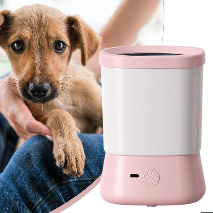 Очищувач лап для собак Dubbulon | Мийка лап для собак - 2 швидкості, захист від бризок, аксесуар для догляду за лапами під час прогулянок, походів, кемпінгу, рожевий